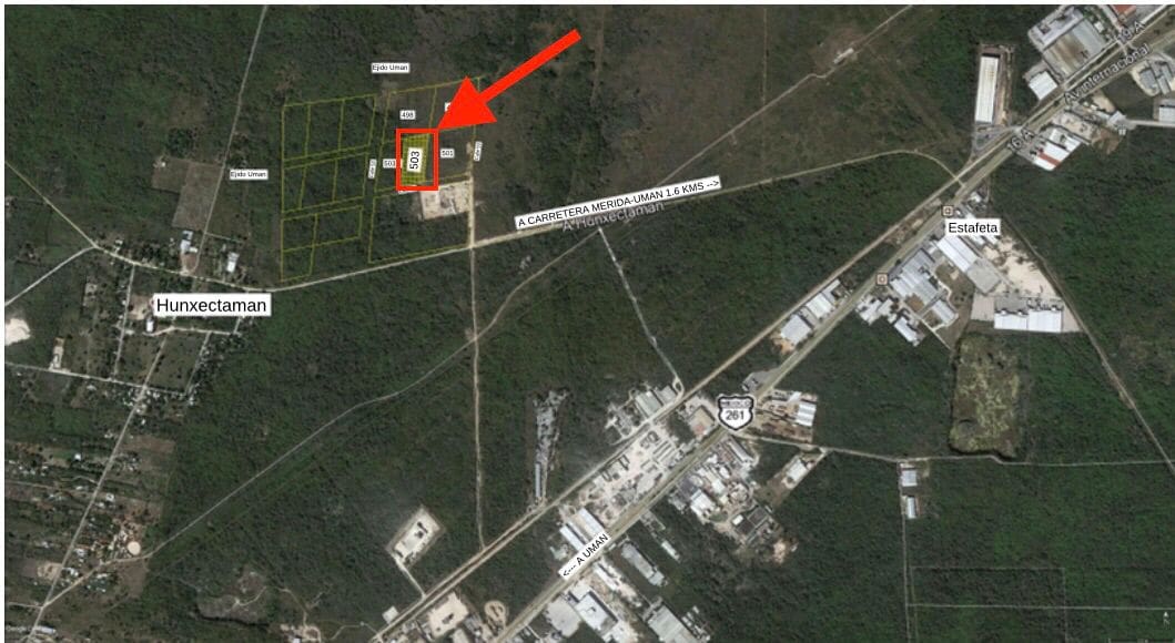 A red arrow points to the location of an industrial area.