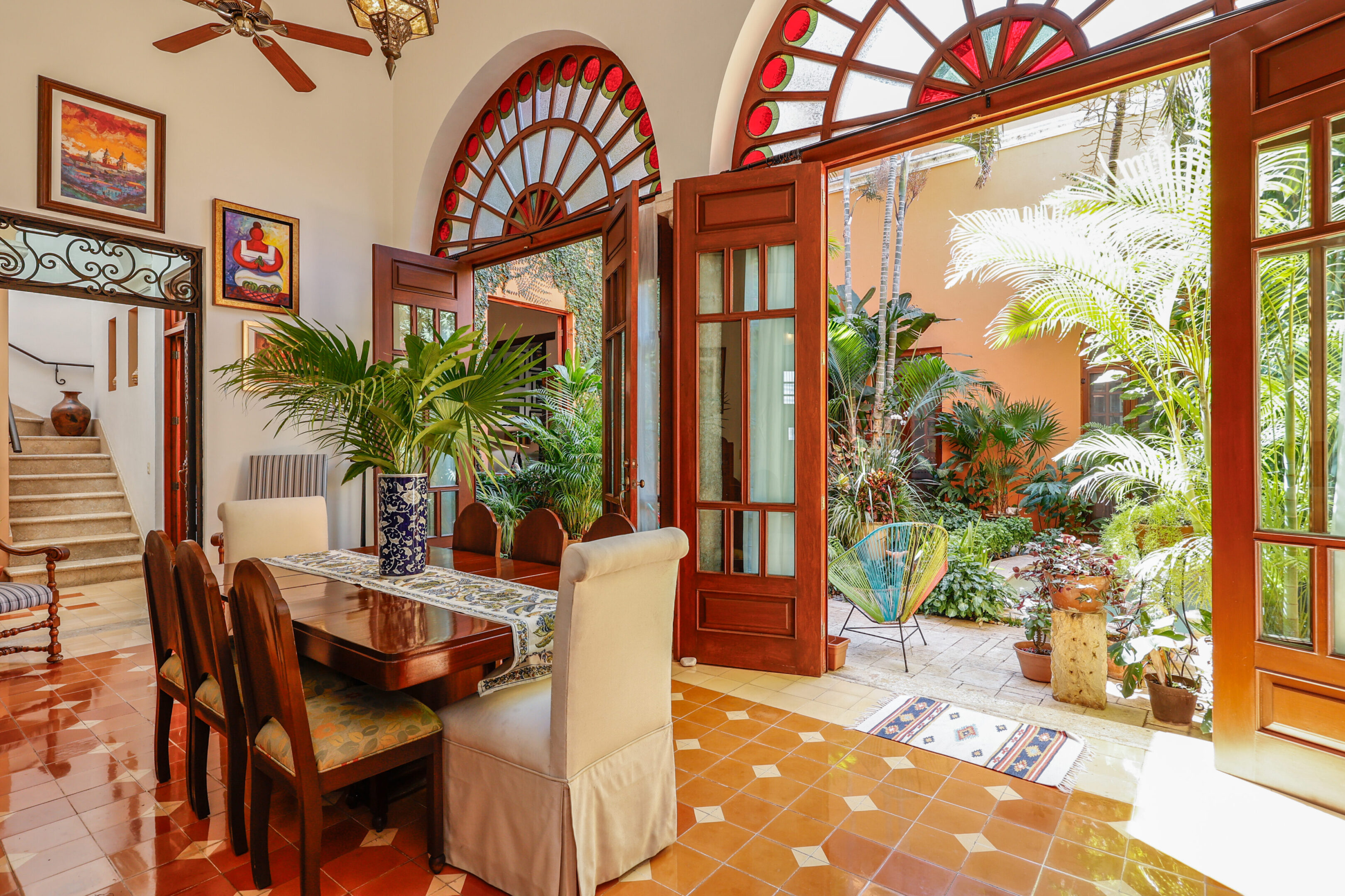 Dining room with courtyard view.