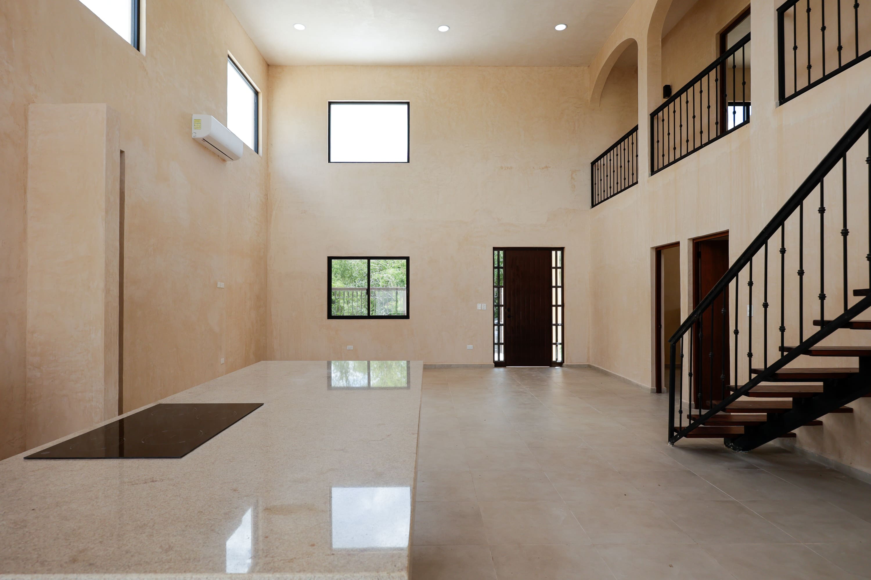 Open-plan living room with kitchen island
